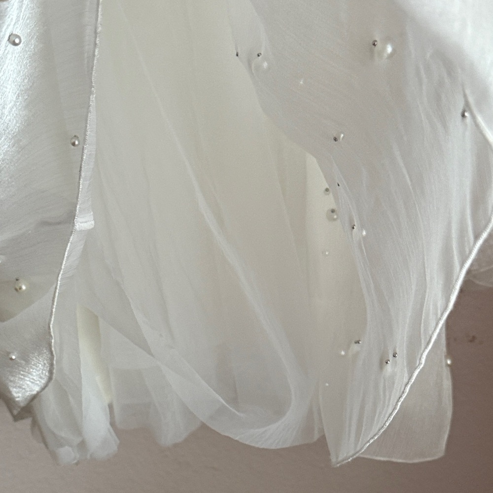 Showpo bachelorette party bridal White Sheer solanna mini Dress Pearl Accents - Picture 6 of 11